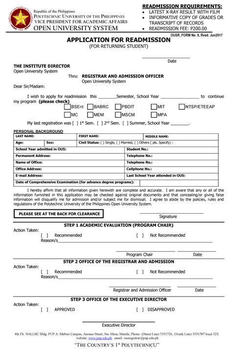 Admissions to PUP .